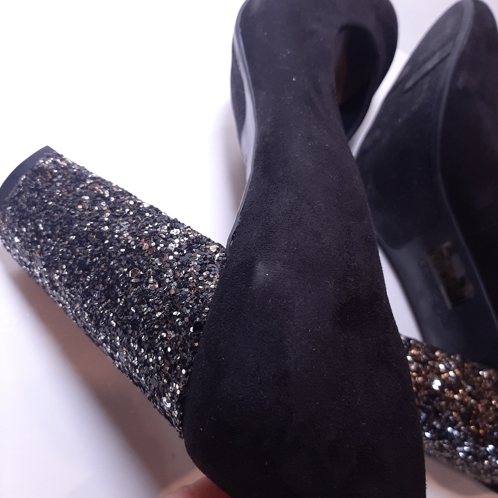 Fergalicious Dandy Velvet Glitter Black High Heels Ballet Toe Party Size 8 - Picture 11 of 15